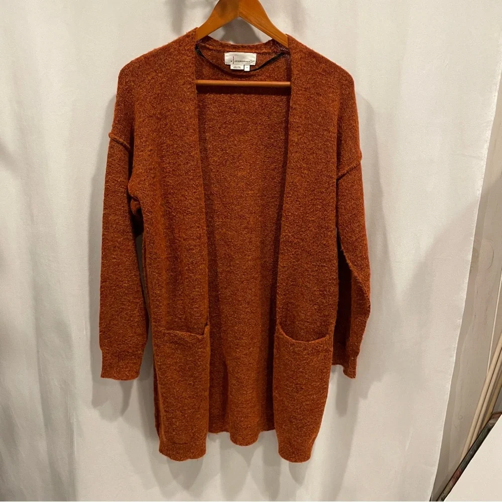 Anthropologie pumpkin heather boho oversized open front soft sweater pockets - Picture 9 of 10